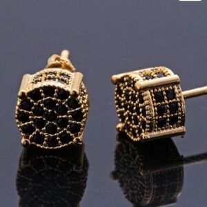 Neiman Marcus Black Diamond and 14k Gold over 9.25 Sterling Silver Stud Earrings